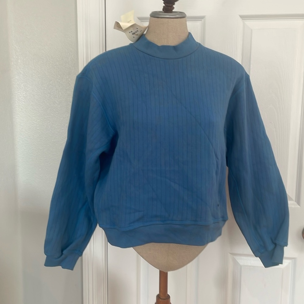 Nike fleece sweatshirt crewneck pull over ribbed swoosh blue women’s size M 8 10